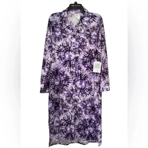 LuLaRoe Dresses & Skirts - LULAROE Midi Shirt Dress Purple Tie Dye Starburst Midi Button Up V-Neck Shift M